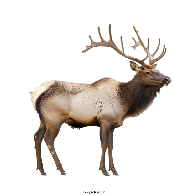 [Transparent Background PNG]Close Up Of A Male Elk With Large Antlers Standing On A White Background