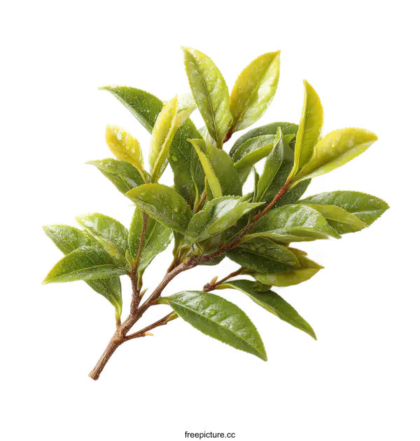 [Transparent Background PNG]Fresh Tea Leaves Branch Closeup