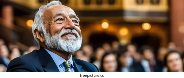 Senior Man with Gray Beard Looking Up