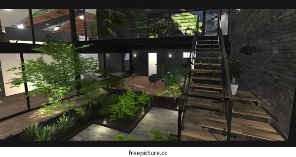 Modern Design Interior Garden With Staircase