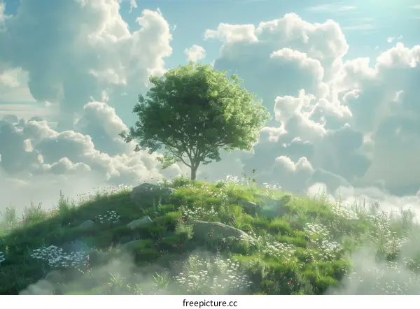 Lonely Tree Soaring High Above the Clouds