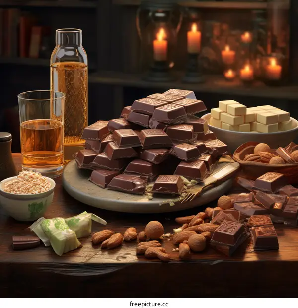 A decadent display of chocolate bars and other sweets