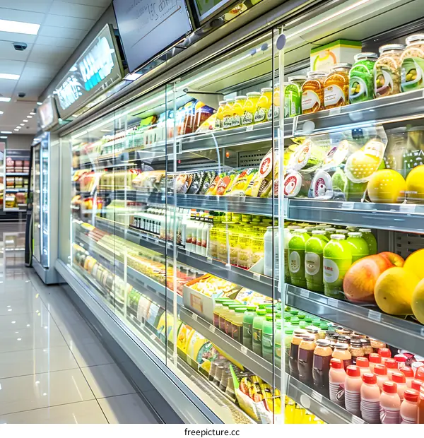 Refrigerated Food Display in a Grocery Store