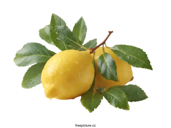 [Transparent Background PNG]Fresh Lemons with Leaves on White Background