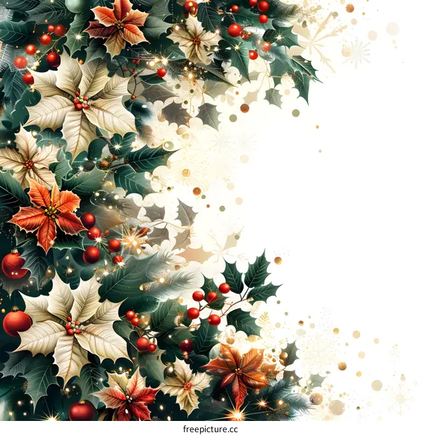 Christmas poinsettia with berries and leaves