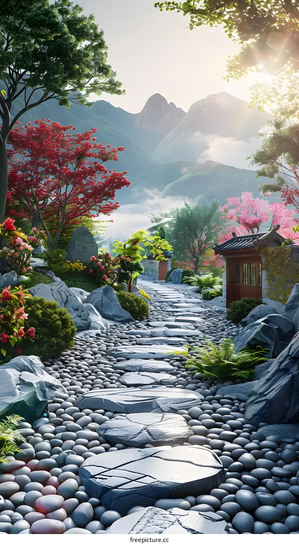 Japanese courtyard in the mist