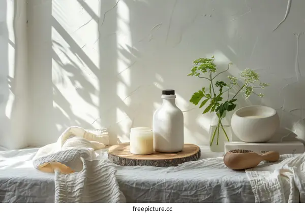 Natural Hair Care Products and Accessories on a Wooden Table by a Window