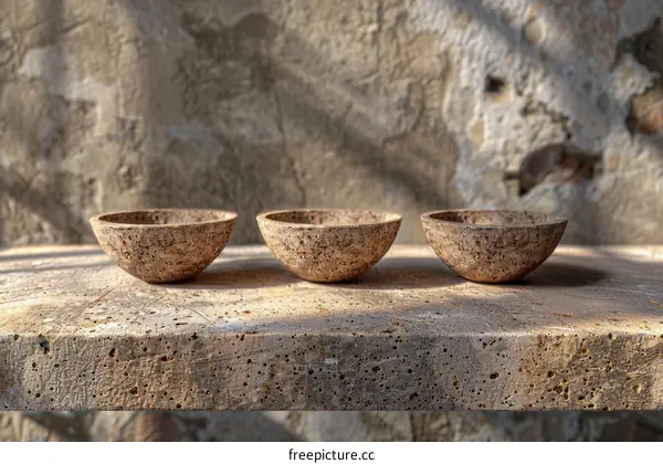 Three Cork Bowls on Concrete Surface