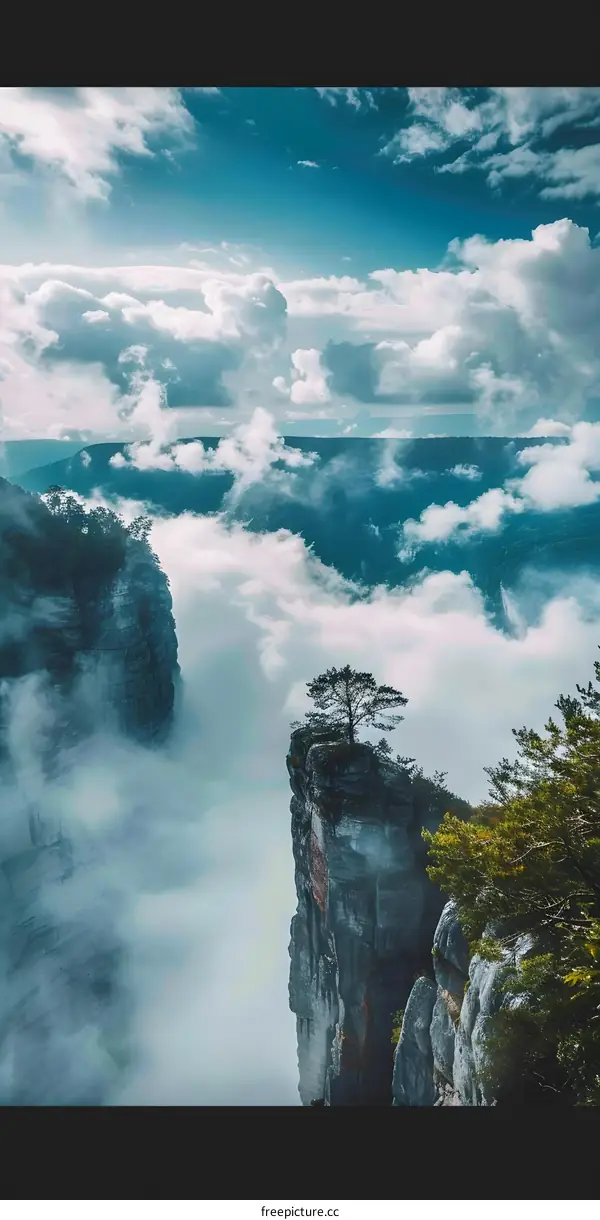 Solitary Tree on Cliff with Clouds