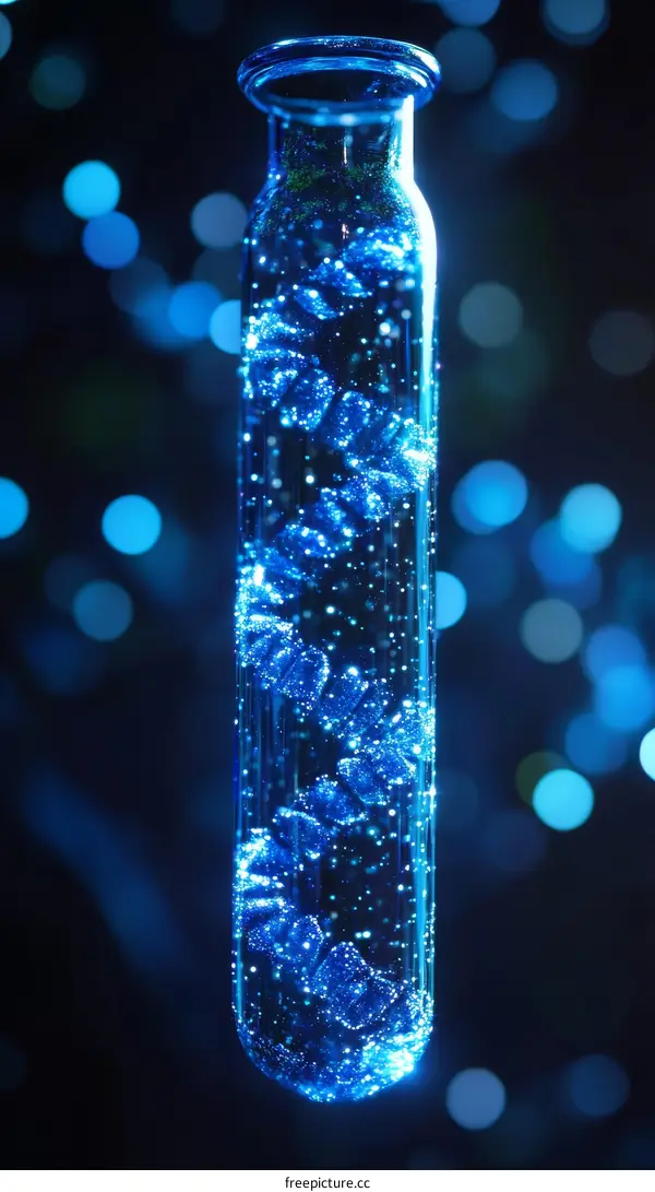 Blue Test Tube with DNA Illustration