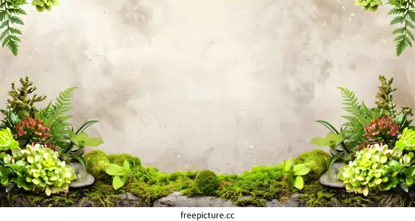 Green Plants on Beige Background with Copy Space