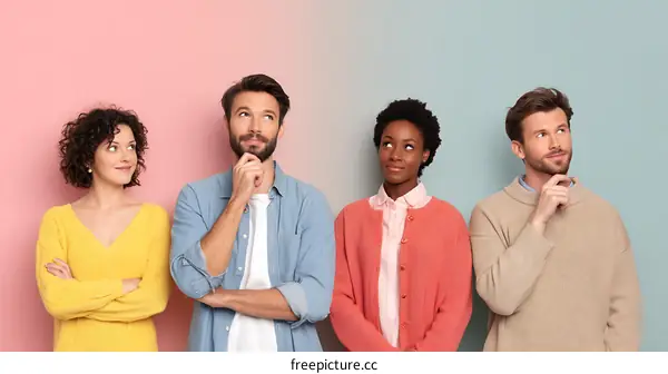 Four Diverse People Contemplating