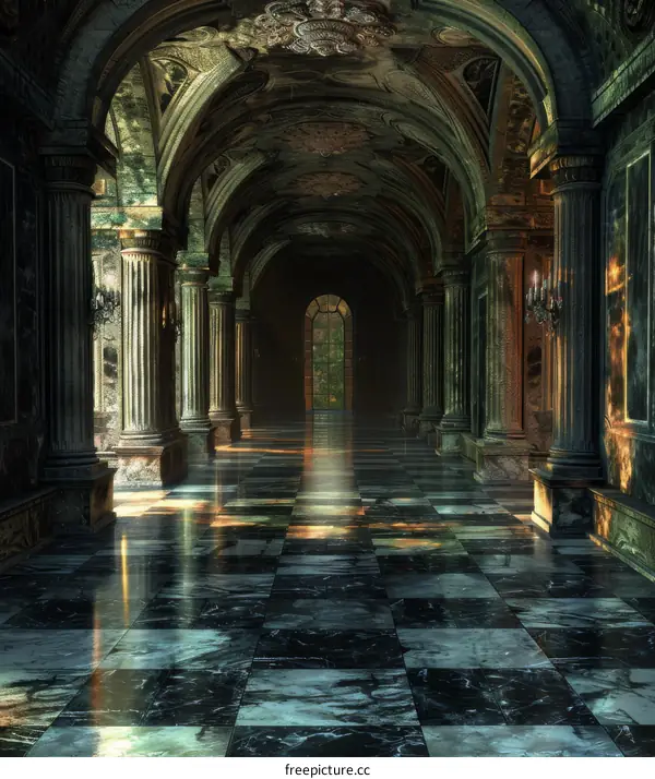 Dark Green Palace Hallway