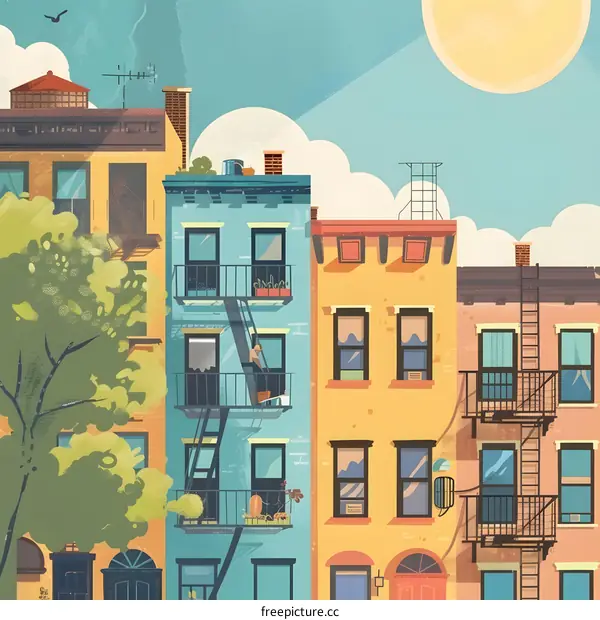 Colorful Row Houses in a Sunny Day