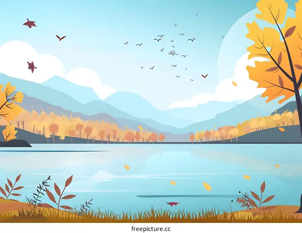 Autumn Landscape With Mountains And Lake