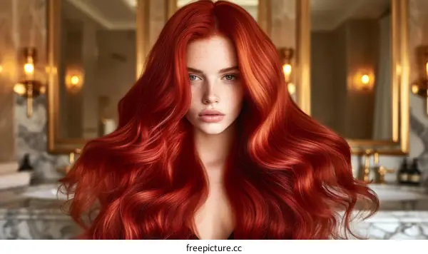 Portrait of a beautiful young woman with long red hair
