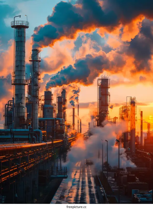 Oil Refinery at Sunset