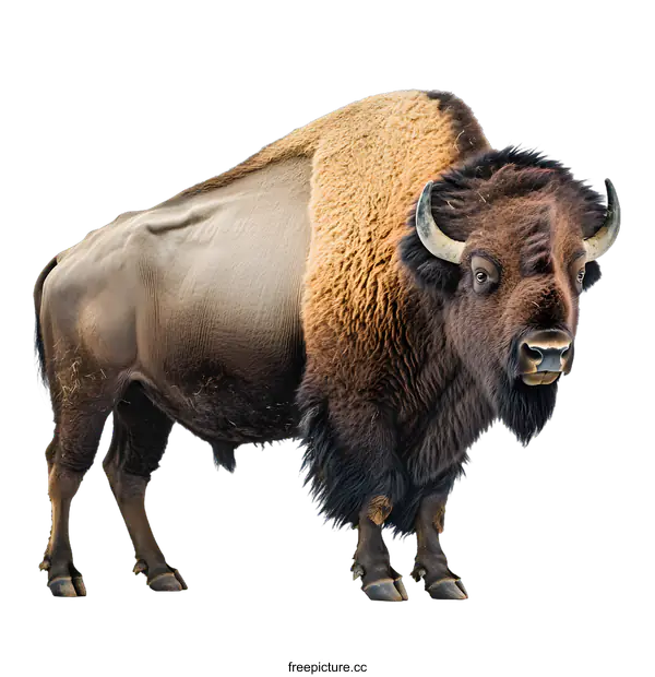 [Transparent Background PNG]American Bison Standing on White Background
