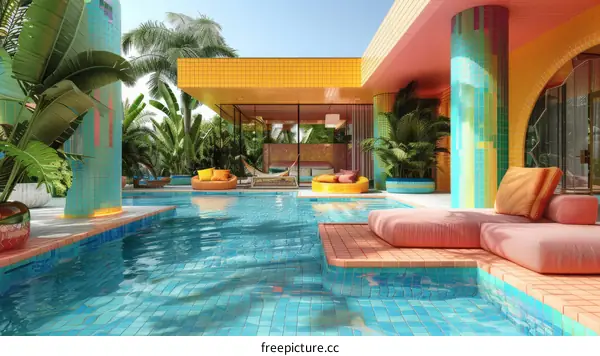 Tropical Modern Home with Pool and Lush Greenery