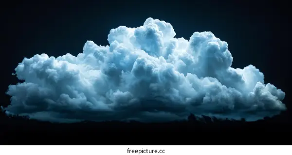 A swirling blue and white cloudscape on a dark background