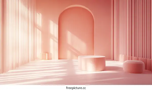 Empty Light Pink Room with Display Podiums