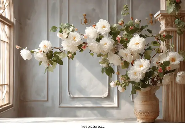 Elegant Arrangement of White Roses in a Vase