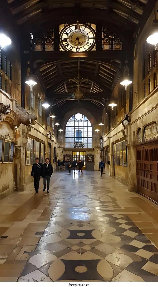 Historic Hallway with High Ceilings and Stone Floor