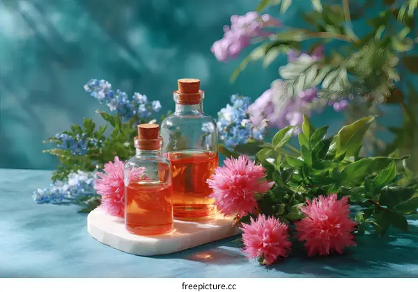 Floral Essential Oils in Glass Bottles