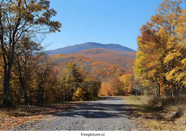 A road through the colorful autumn forest