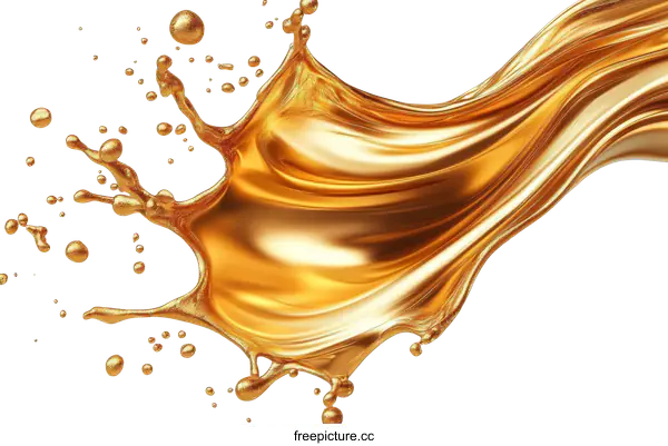 [Transparent Background PNG]Golden Liquid Splashing and Flowing Art