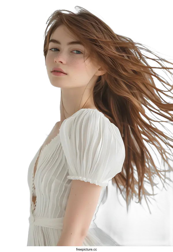 [Transparent Background PNG]Redhead Woman in White Dress