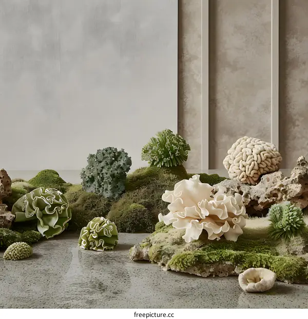 Decorative  Coral and Moss Still Life