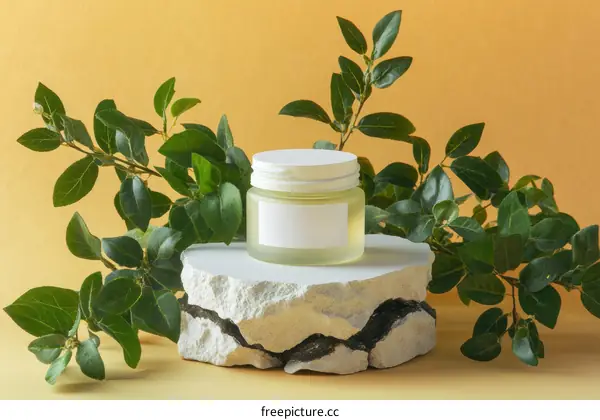 Natural Skincare Product Display with Leaves