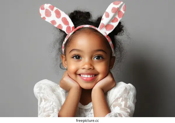 Smiling Girl with Easter Bunny Ears