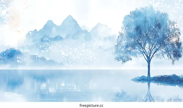 Winter Landscape Painting with a Solitary Tree