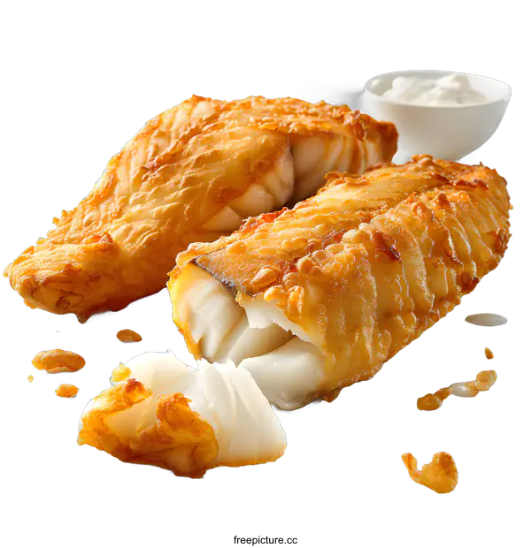 [Transparent Background PNG]Delicious fried fish fillets on white background