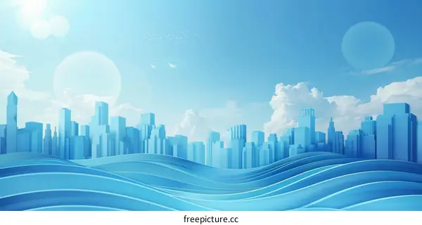 Blue and white 3D rendering of a cityscape