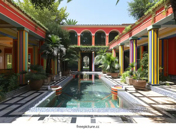 Colorful Courtyard with Pool and Plants