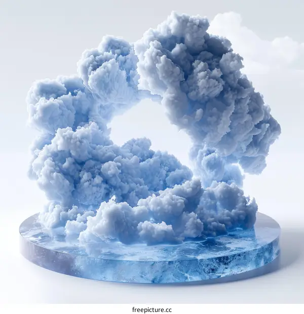 Abstract Blue Smoke Cloud on Glass Platform