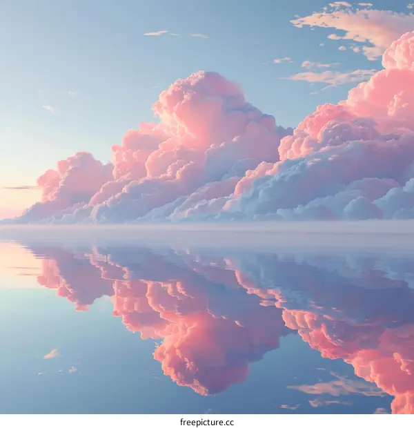 Pink Reflection of Clouds on a Serene Lake