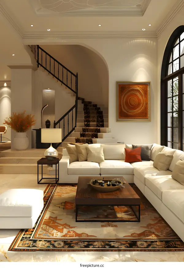 Modern Interior Design with Beige Sofa and Coffee Table
