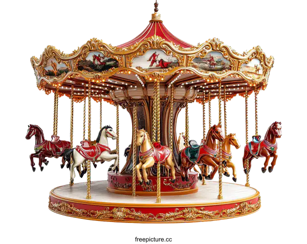 [Transparent Background PNG]Vintage Carousel with Horses