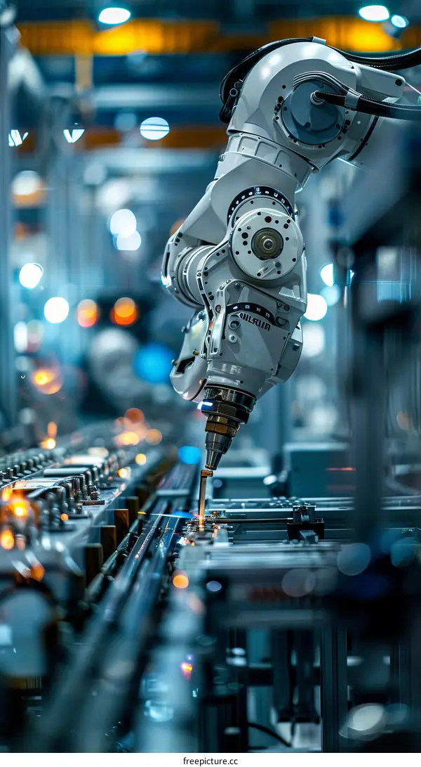 Robot Arm Welding in Industrial Factory