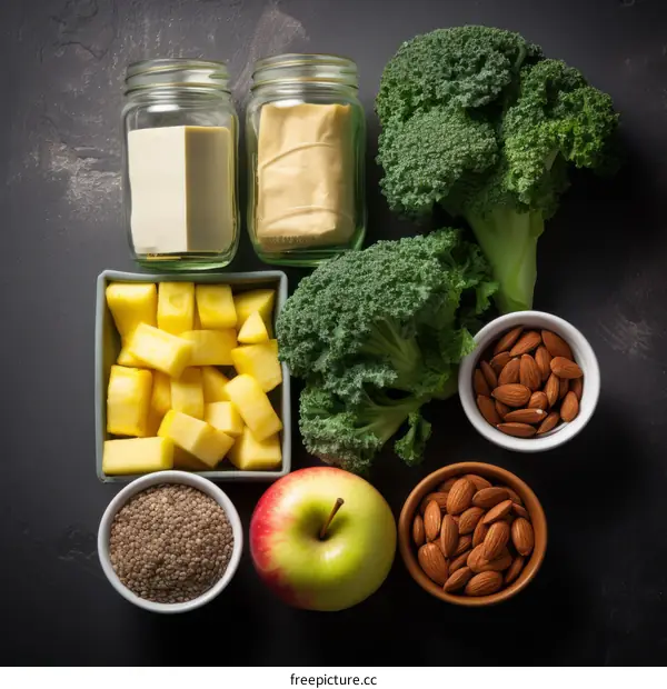 A Variety of Healthy Food Including Fruits, Vegetables, Nuts, and Seeds