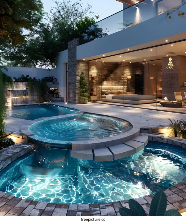 Courtyard with pool and hot tub