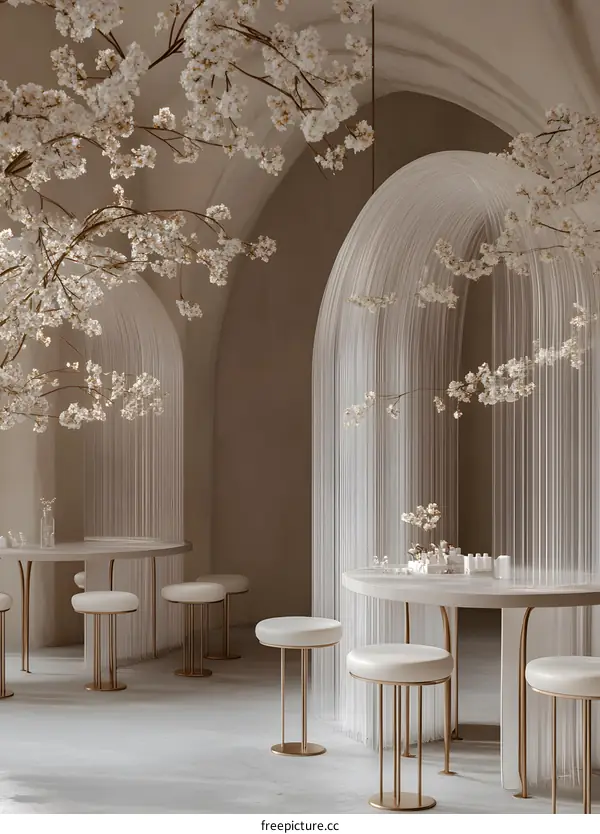 White Interior Design with White Flowers and Arches