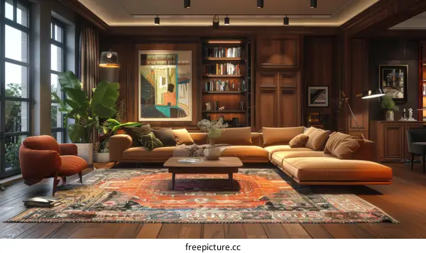 Retro Style Living Room with Cozy Furniture