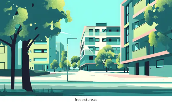 Modern Green Cityscape Building Illustration