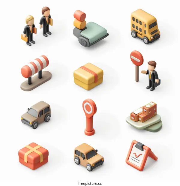 3d isometric delivery and logistic elements