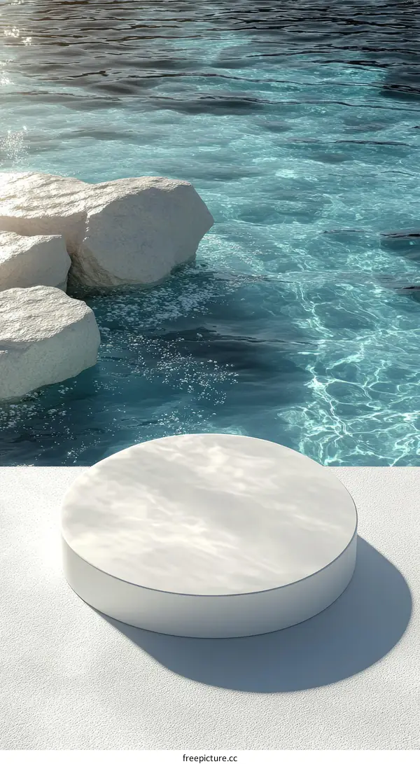 Modern Minimalist White Marble Pedestal by the Pool
